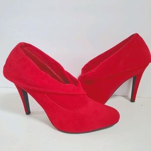 Red velvet booties adjustable heel 9